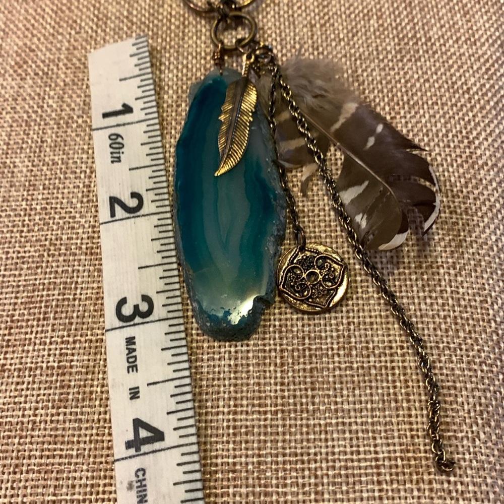 Agate Stone Handcrafted Boho Unique Feather Necklace Handmade - Picture 7 of 9